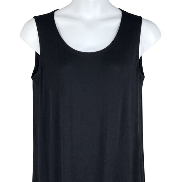 Lafayette 148 New York XL Black Sleeveless Shift Dress Lattice Hem Minimalist - Picture 5 of 14